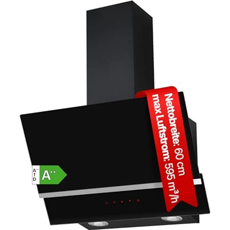 Amica KHF 664 611 S, Kaminhaube in Schwarz, 60 cm, Energieeffizienzklasse A++ – Bild 2