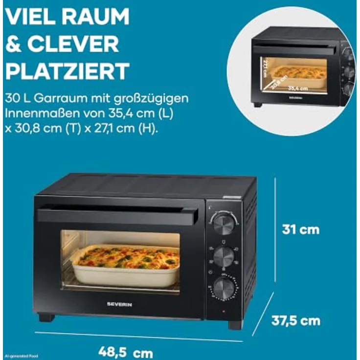 Severin TO 9020 Minibackofen, elektrisch mit Grillfunktion, 1600 W, schwarz – Bild 2