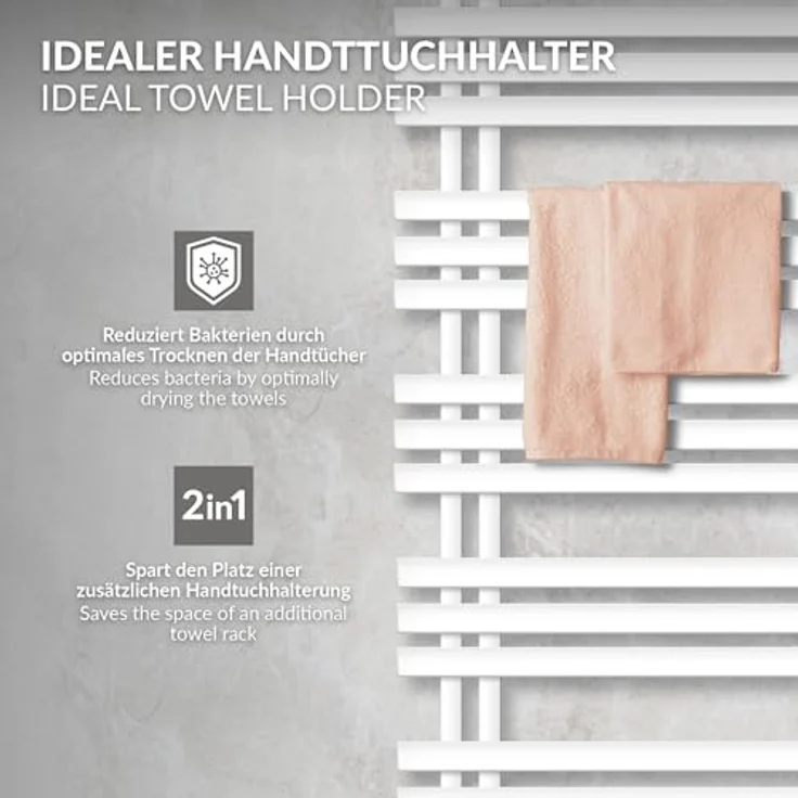 ECD Germany Iron EM Design Badheizkörper - 500 x 1600 mm - Weiß - Paneelheizkörper mit Handtuchwärmer-Funktion und klassischem Design – Bild 5