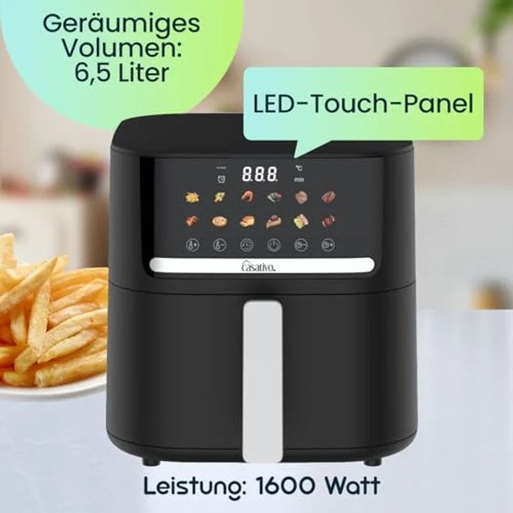 Casativo Heißluftfritteuse CH9693, 1600 W, 11 Programme, 6,5L Volumen, LED-Touch-Display – Bild 3