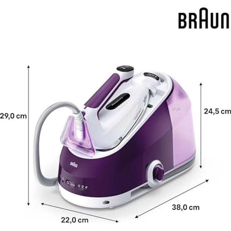 Braun CareStyle 5 IS5247VI Dampfbügeleisen mit FreeGlide-Technologie 3D, 145 g/min Dampf, schnelles Aufheizen, iCare-Modus, vertikales Bügeln, abnehmbarer 2-L-Tank, 2400 W, Violett – Bild 3