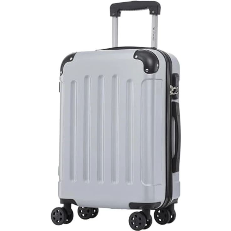 YONSLY Trolley Koffer Suitcase M, Hartschalenreisekoffer mit 4 Rollen 360°, integriertes Zahlenschloss, weicher Gummigriff, Silber – Bild 1