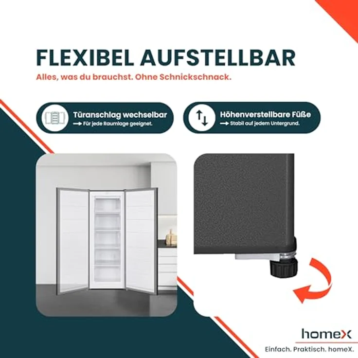 homeX FS1681E-S Gefrierschrank, 168L Nutzinhalt, 4-Sterne Gefrierleistung, freistehend, leise, silber – Bild 7