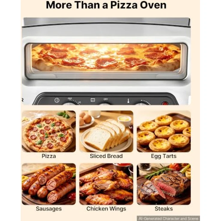 VEVOR Elektrischer Pizzaofen für Ø 30,5 cm (12 Zoll), 2200 W, 430 °C, Kaltgewalztes Stahl-Gehäuse, mit Pizzastein und separater Temperatur- und Zeitregelung – Bild 9