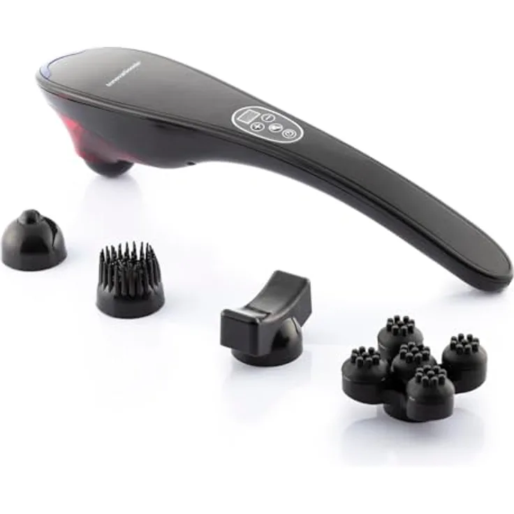 InnovaGoods® Wiederaufladbarer Handmassager Masfin, tief und entspannend, 5 austauschbare Köpfe, ideal für Zuhause und Arbeit, schwarz