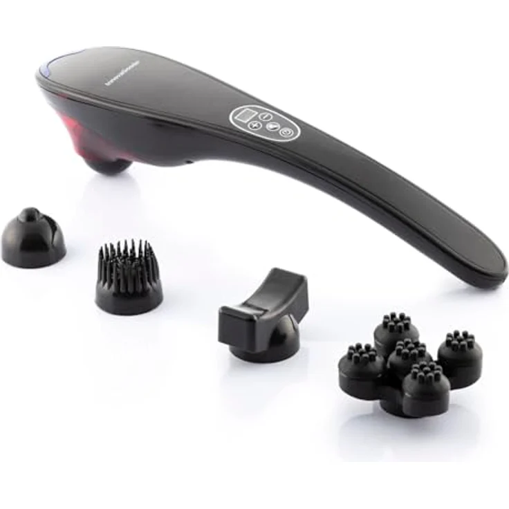 InnovaGoods® Wiederaufladbarer Handmassager Masfin, tief und entspannend, 5 austauschbare Köpfe, ideal für Zuhause und Arbeit, schwarz – Bild 1