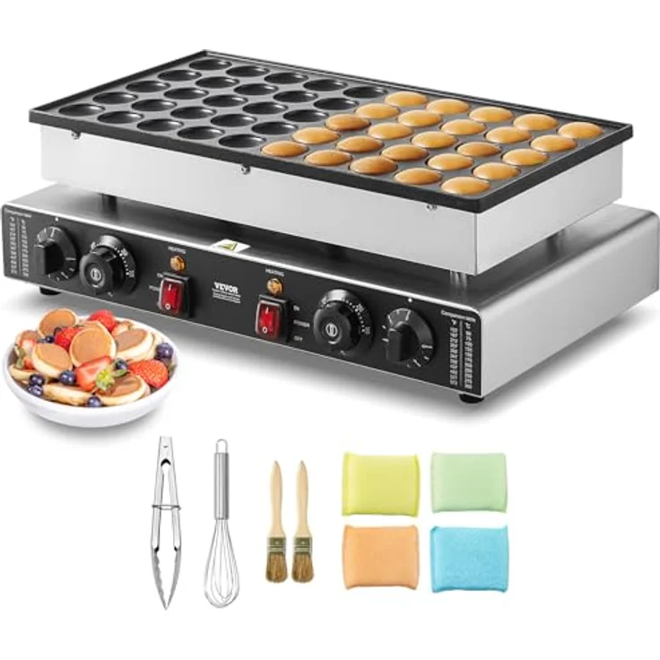 VEVOR Mini-Pfannkuchenmaker, kommerzielle Dorayaki-Backmaschine mit dualer Temperaturregelung, 1700 W, 50 Stk., Ø 43 mm, Edelstahl – Bild 1