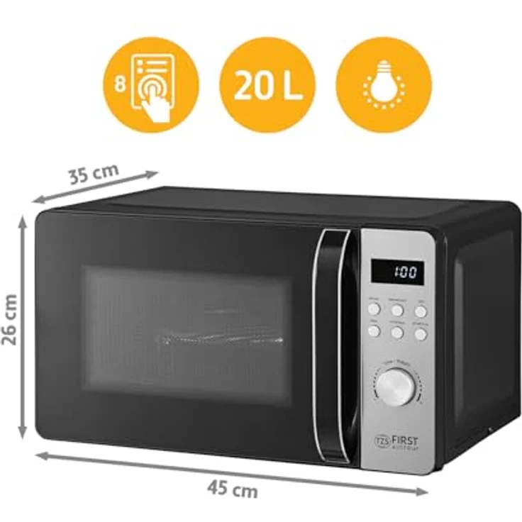 TZS First Austria Digitale Mikrowelle mit Grill, 20l, 700W Mikrowelle, 800W Grill, Edelstahl, 8 Automatik-Programme, LED-Display, kompakt, Auftaufunktion, Grillrost – Bild 2