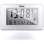 Mebus digitaler Funk-Wecker Modell 51461, Weiß mit Mondkalender, Innenthermometer, 2 Weckzeiten, Schlummer-Funktion und Hintergrundbeleuchtung