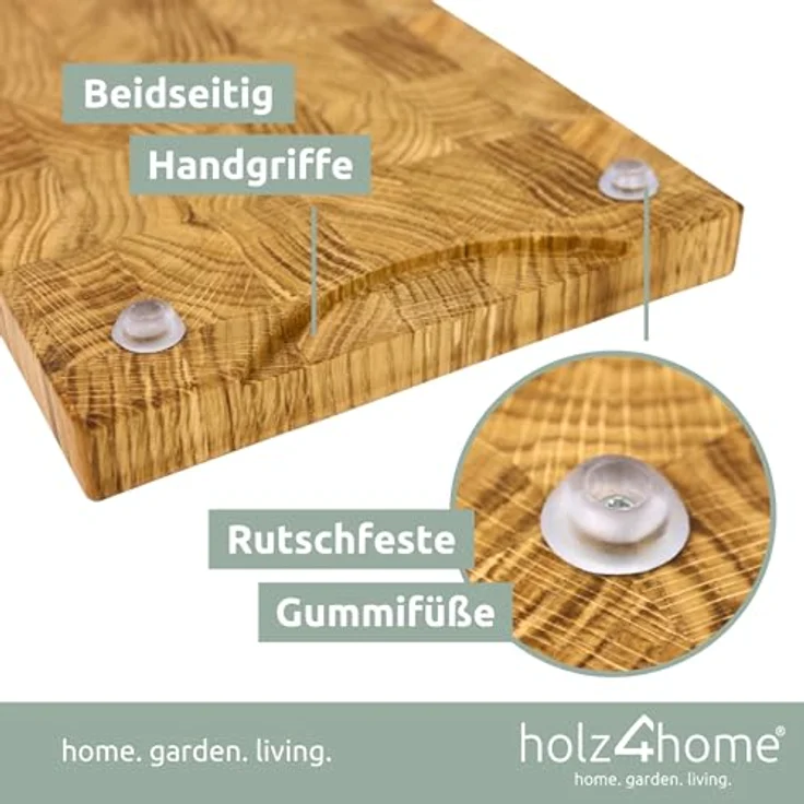 holz4home® Schneidebrett aus Eiche I Stirnholz Würfelmuster I Steakbrett 35x25x2,5 cm LxBxH I Küchenbrett mit Saftrille in Eichefarben – Bild 5