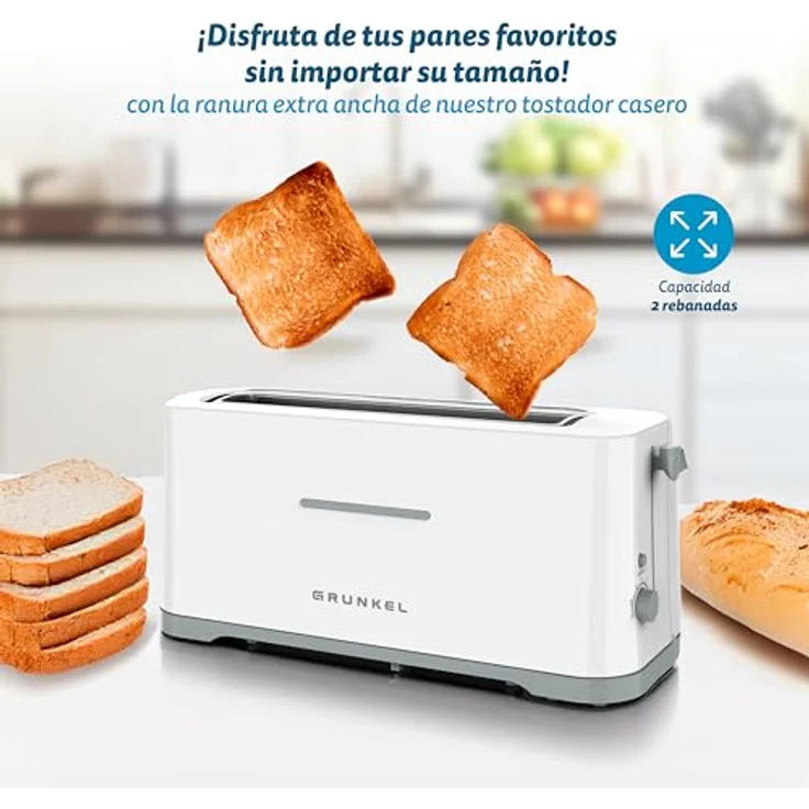 Grunkel TS40-EASYTOAST, Extra breiter Toaster mit 7-stufiger Bräunungskontrolle, abnehmbarer Krümelauffangschale und Kabelslot, 980 W, weiß – Bild 3