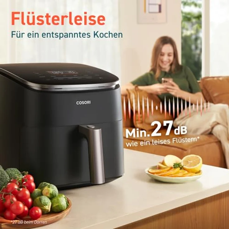 COSORI Turboblaze Heißluftfritteuse Airfryer XXL 6L Schwarz-Silber, leiser DC Motor, 5 Geschwindigkeitsstufen, 87 Rezepte, energiesparend – Bild 5