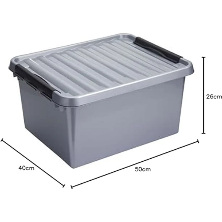 Sunware Q-Line Aufbewahrungsbox, grau, Einheitsgröße - Stapelbare Box mit abschließbaren Clips, 36 Liter Fassungsvermögen, Metallic-Schwarz – Bild 2