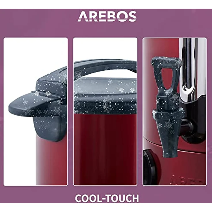Arebos Einkoch- und Glühweinautomat AR-HE-GKE88R, 8,8 L, Edelstahl, mit Überhitzungsschutz und Temperatureinstellung 30-110°C, 950 W – Bild 4