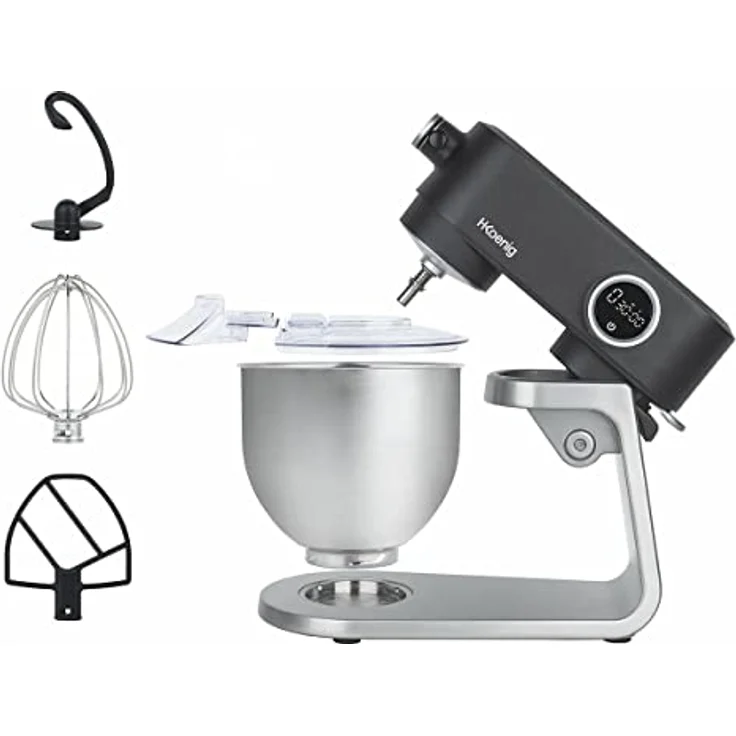 H.Koenig KM120 Küchenmaschine, 800W, 8 Geschwindigkeiten, 5L Edelstahlschüssel, mattgrau – Bild 7
