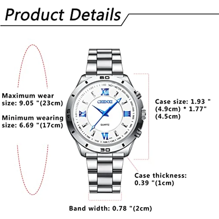 JewelryWe Herren Armbanduhr Analog Quarz, 30M wasserdicht, Edelstahlarmband, römische Ziffern, leuchtende Zeiger, weiß – Bild 3