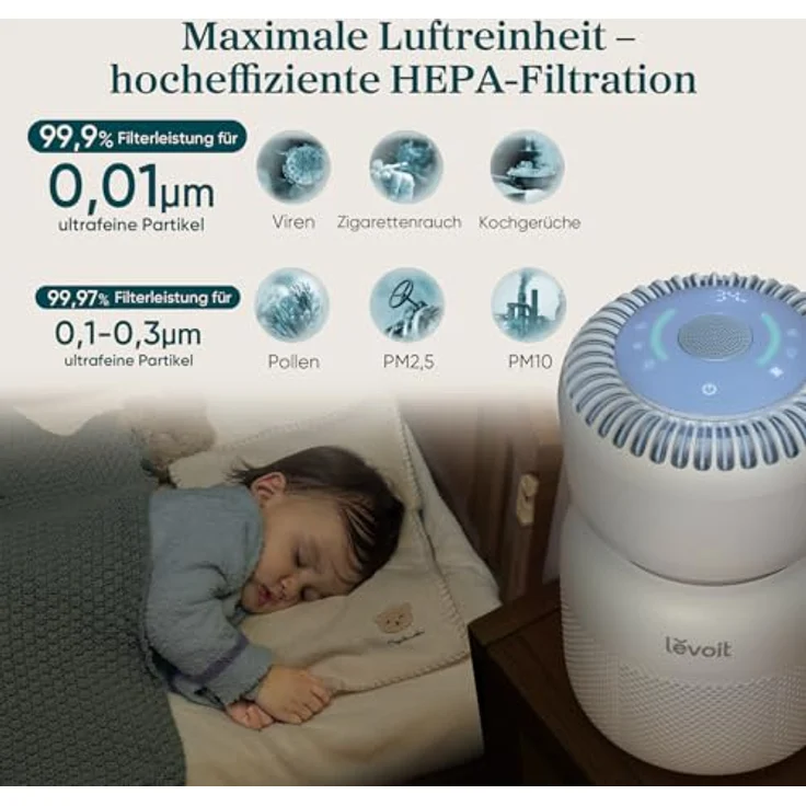 Levoit HEPA Luftreiniger Sprout, 5 Sensoren, Echtzeit-Luftqualitätsanzeige, App-Steuerung, Nachtlicht und Weißes Rauschen für besseren Schlaf – Bild 4