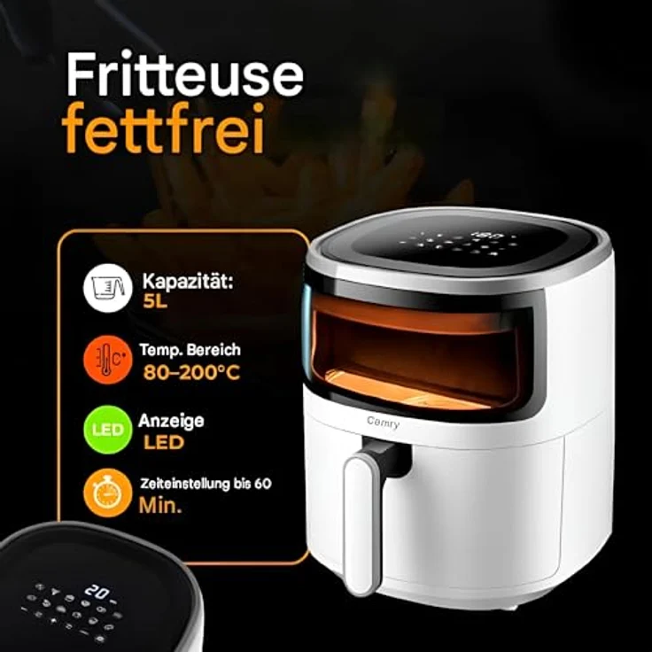 Camry Heißluftfritteuse CR 6313, Airfryer, Backofen, 12 Programme, 5 Liter, weiß – Bild 3