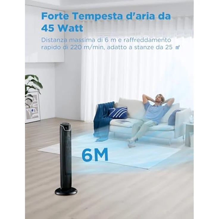 Midea FZ10-17JR Turmventilator, 45 W, 92 cm, mit Fernbedienung, 7 Stunden Timer, 3 Modi, 3 Geschwindigkeiten, Schwarz – Bild 2