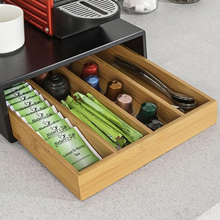 SoBuy FRG280-SCH Design Kaffeekapsel Box Kapselspender Schubladenbox zur Aufbewahrung von Kaffeekapseln, Teebeuteln Kapselständer, Bambus mit schwarz BHT ca.: 30x10x31cm – Bild 5