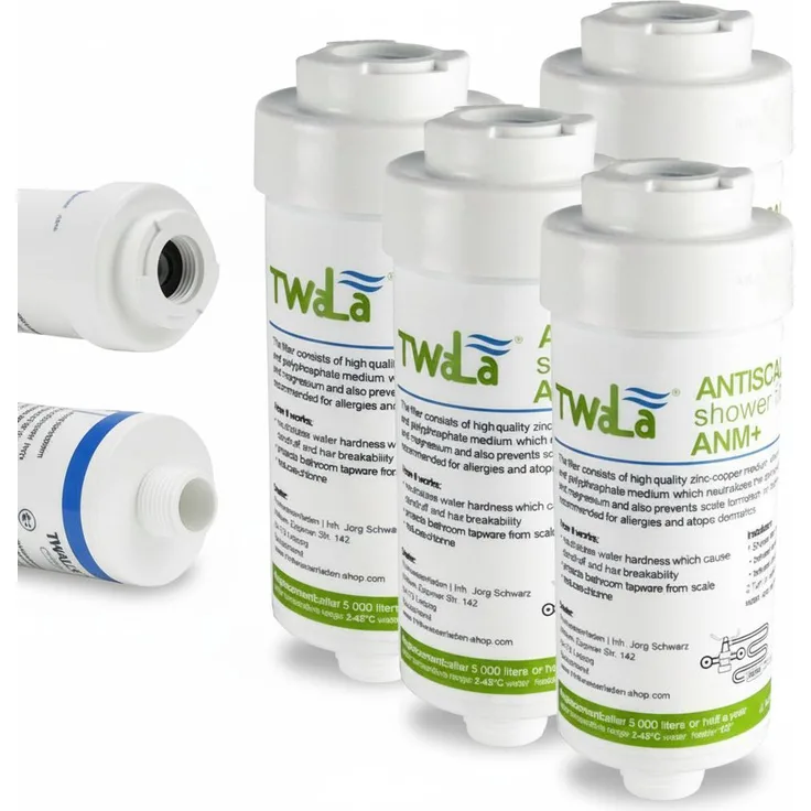 TWaLa 4x Duschfilter AWF-SWR-P, Wasserfilter gegen Kalk und Chlor, Weiss, universelle Montage, reduziert Hautirritationen und Haarausfall