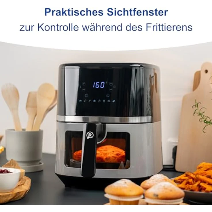 Remoska Heißluftfritteuse Vento R301001 5,5 l, 360° Heißluftstrom, 8 Programme, LCD, Leiser Betrieb 48,9 dB, Non-Stick-Gitter, 1350 W, Schwarz – Bild 5