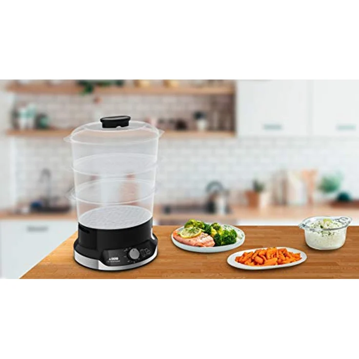 SEB Ultracompact Dampfgarer VC204800, 9 l, 800 W, 3 stapelbare Schüsseln, 60 Minuten Timer, automatische Abschaltung, sichtbarer Wasserstand – Bild 5