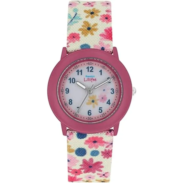 Prinzessin Lillifee Armbanduhr für Mädchen, rosa Analog Quarzuhr mit Textilarmband, 3 bar wasserdicht, inkl. Geschenkbox, 2037724