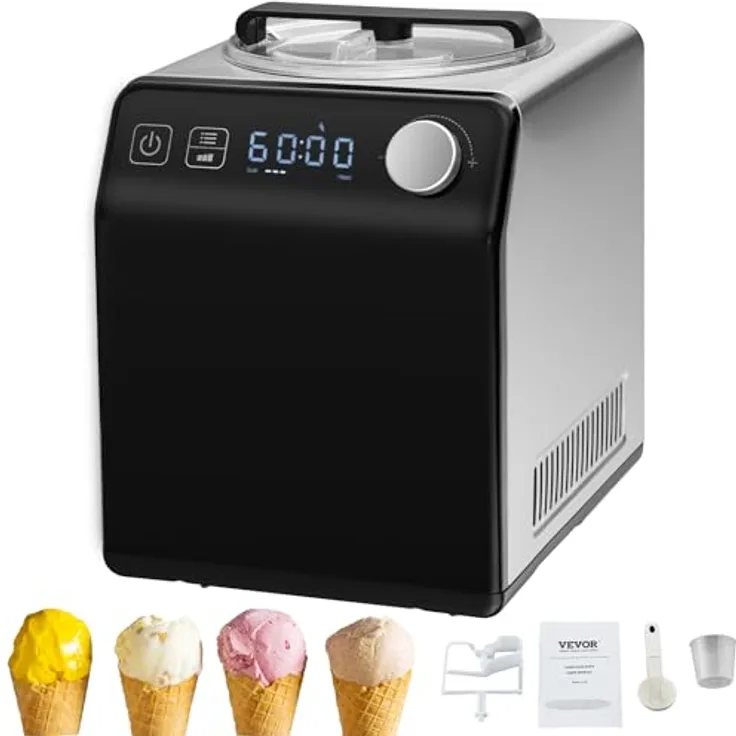 VEVOR Kompressor Eismaschine 2 L, 180 W Joghurtbereiter 3 Modi Haushalt Schwarz Elektrisch