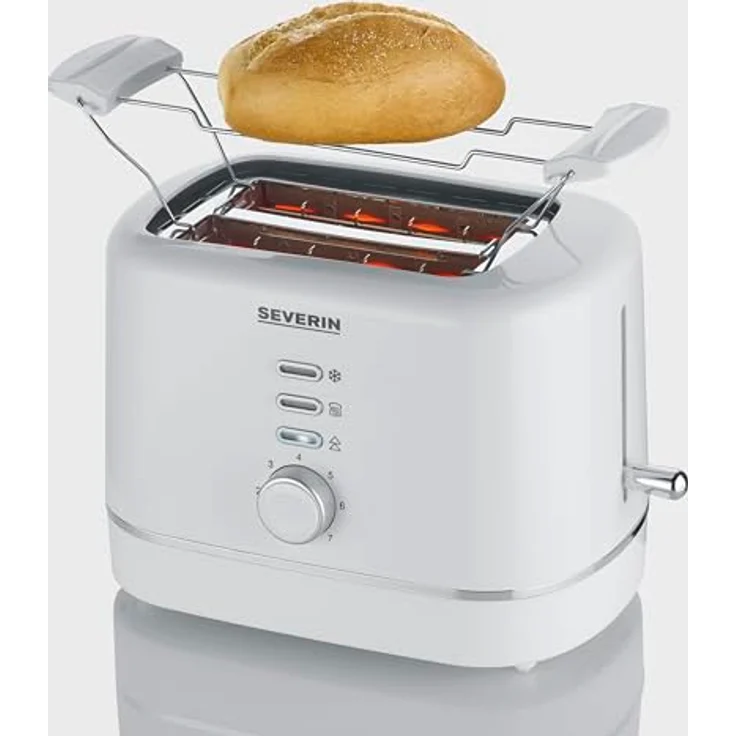SEVERIN Automatik-Toaster, für 2 Scheiben, Brötchenaufsatz aus Edelstahl, Aufwärm- & Defrosterfunktion, einstellbarer Bräunungsgrad, Auto-Abschaltung, 850 W, weiß, KA 4324 – Bild 5