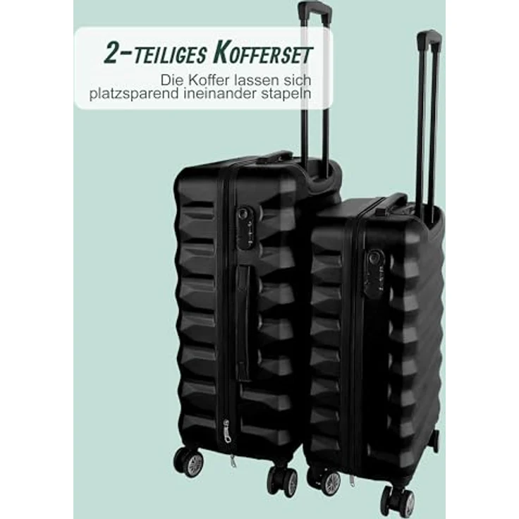Relaxdays Kofferset, 2-teilig mit Hartschale, 4 Rollen, Teleskopgriff und Zahlenschloss, schwarz, 55 x 36 x 23 cm und 65 x 42 x 25,5 cm – Bild 5