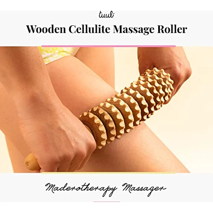 Tuuli Accessories Anti Cellulite Massage Massagegerät Massageroller Roller mit Griff Oberschenkel Maderotherapie aus Holz, Naturbuchenholz, Maderotherapie-Effekt – Bild 3