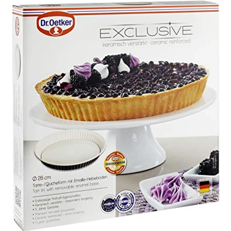Dr. Oetker Quicheform Ø 28 cm Exclusive, Tarteform mit Schnitt- & kratzfestem Hebeboden mit Emaille-Versiegelung, runde Kuchenform mit Ring aus Stahlblech (Farbe: Grau-Braun/Crème) Menge: 1 Stück – Bild 4