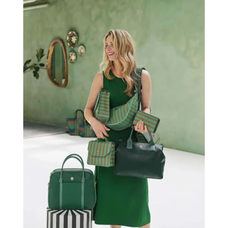PIP Studio Freya Half Moon Umhängetasche, modische Crossbody mit Streifendruck, Grün/Braun – Bild 5