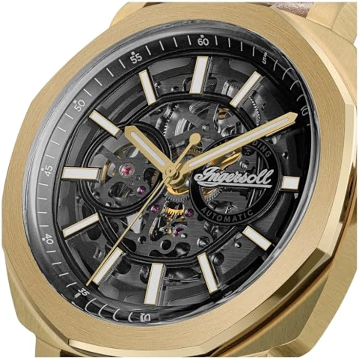 Ingersoll The Outrider, Herren Automatikuhr 44mm, schwarzes Zifferblatt, braunes Lederarmband, 50m wasserdicht – Bild 2