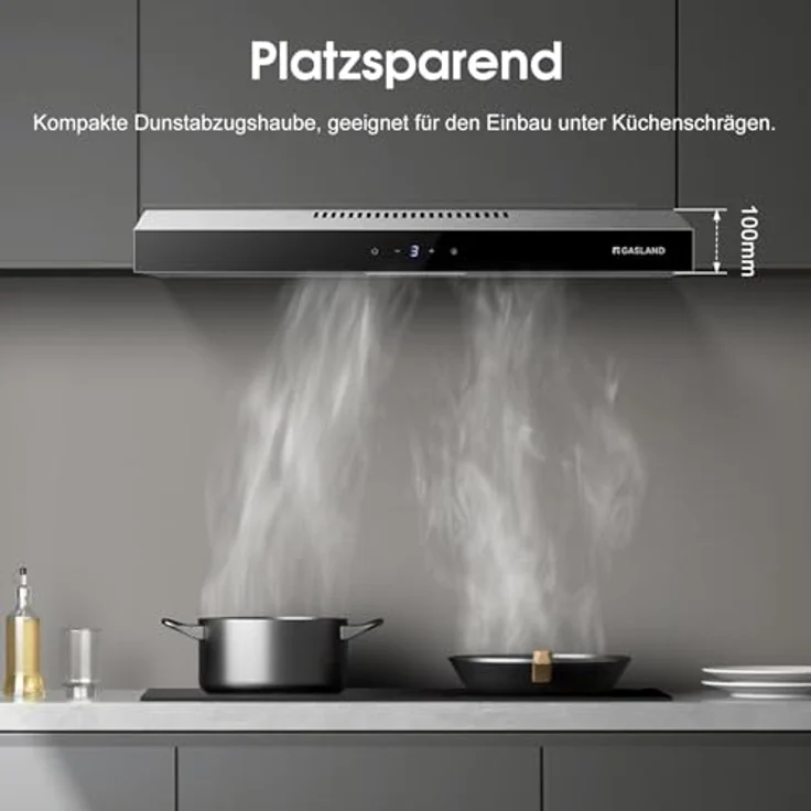 Gasland Chef SR60SS Dunstabzugshaube 60cm Umluft, Leise Abluft 202 m³/h Aktivkohlefilter, 3 Stufen Touch Control Unterbauhaube abzugshaube mit Filter Edelstahl Silber Glasbildschirme – Bild 2