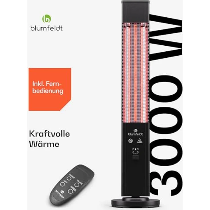 blumfeldt Infrarotheizung Standgerät, 3000W Elektroheizung, Indoor/Outdoor Infrarotheizung für Zuhause & Terrasse, IR mit Kippschutz & Fernbedienung, Effiziente IP65 Elektro-Heizung, Terrassenheizung – Bild 3