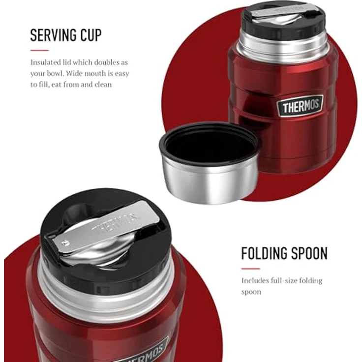 Thermos King Thermoskanne - Thermosflasche für Lebensmittel,0,47 l, Edelstahl, Rot – Bild 4