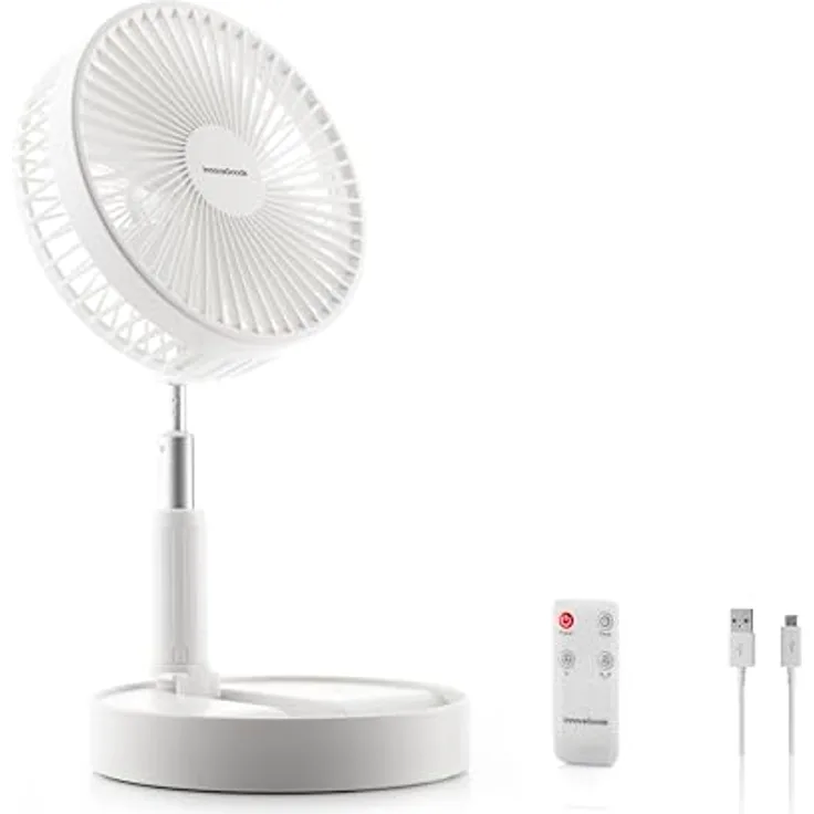 InnovaGoods Faltbarer wiederaufladbarer 3-in-1-Ventilator Fandle, 7,7'' mit 7200 mAh, 4 Geschwindigkeitsstufen, Timer und Fernbedienung