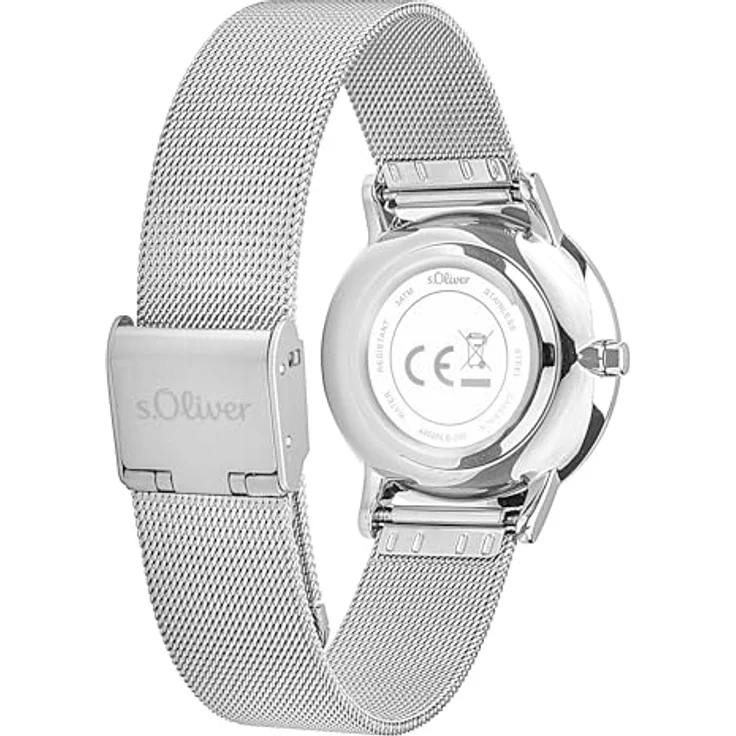 s.Oliver Quarzuhr Classic Mesh Medium, Damen-Armbanduhr mit weißem Ziffernblatt, IP-Silber, Klappschließe, 3 Bar wasserdicht – Bild 3