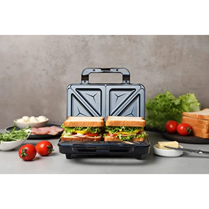 Bestron XL Sandwichmaker, Antihaftbeschichteter Sandwich-Toaster für 2 Sandwiches, inkl. automatischer Temperaturregelung & Bereitschaftsanzeige, 900 Watt, Titangrau – Bild 2