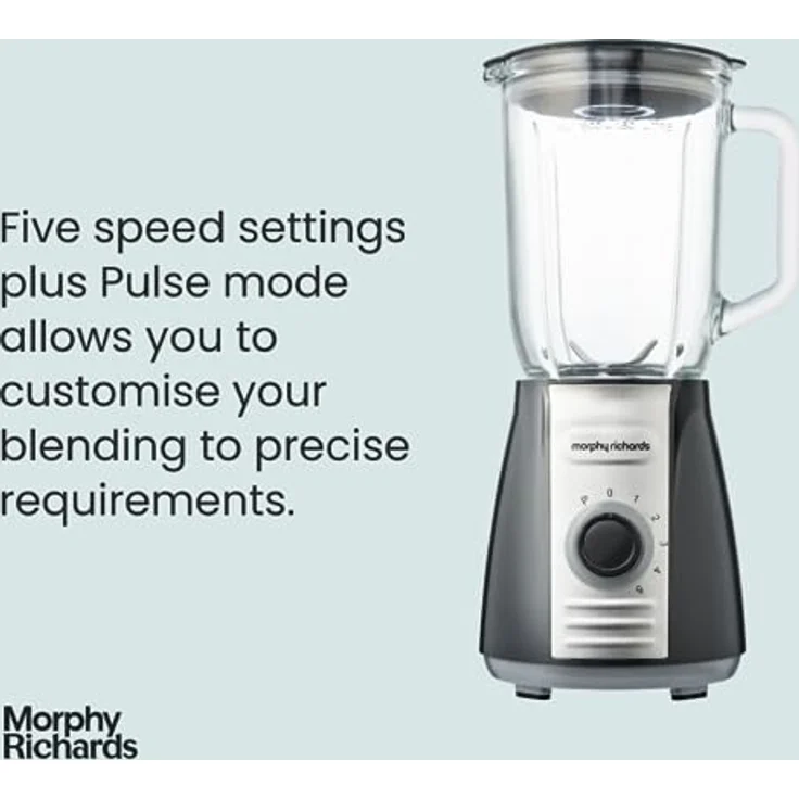 Morphy Richards 403010 Standmixer mit Eiszerkleinerungsklingen Inspire Kitchen Confidence, Glas, 600 W, 1,5 Liter, Grau - Leistungsstarker Mixer mit 5 Geschwindigkeitseinstellungen und Edelstahlklingen – Bild 2