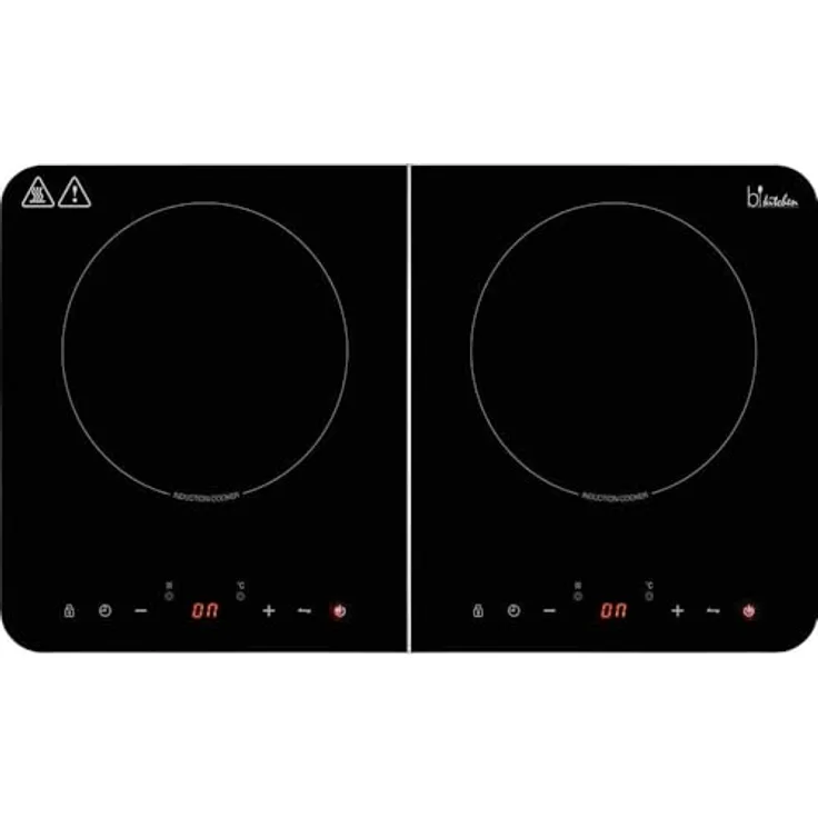 BiKitchen Induktionsdoppelkochplatte cook 421, 2000 W + 1500 W, Glaskeramik, Touch-Bedienung, LED-Anzeige, 10 Leistungsstufen, Timer, Warmhaltefunktion, Kindersicherung – Schwarz