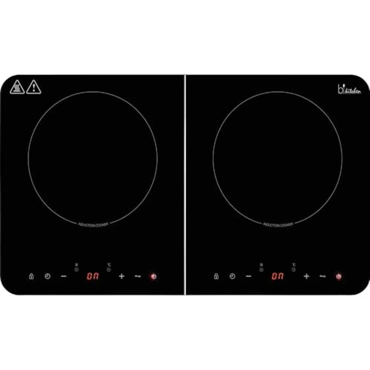 BiKitchen Induktionsdoppelkochplatte cook 421, 2000 W + 1500 W, Glaskeramik, Touch-Bedienung, LED-Anzeige, 10 Leistungsstufen, Timer, Warmhaltefunktion, Kindersicherung – Schwarz