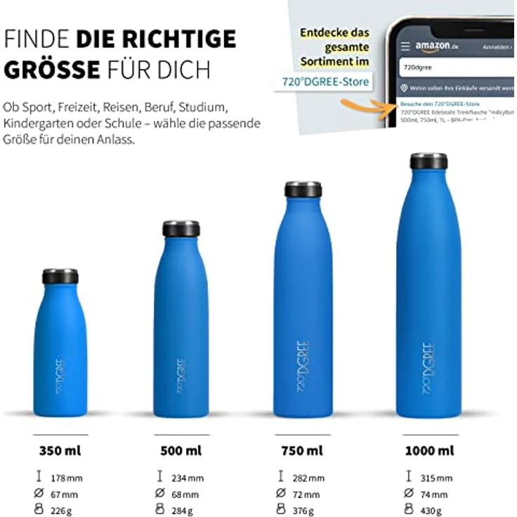 720°DGREE milkyBottle Edelstahl Trinkflasche, 350ml, BPA-frei, auslaufsicher, kohlensäuregeeignet, perfekt für Kinder, Sport und Schule – Bild 3