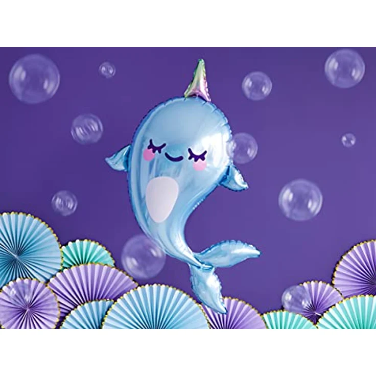 partydeco.pl XXL Narwal Heliumballon hellblau metallic/Folienballon Wal Einhornwal – Bild 2