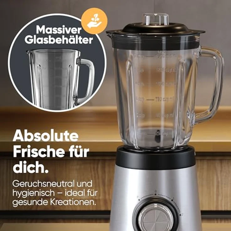 Bomann® UM 6084 CB Standmixer 700W, 1,5L Glasbehälter, BPA-frei, 4-fach Edelstahl-Messer, Ice-Crush Funktion, 3 Stufen, Turbo-Funktion, mit Nachfüllöffnung – Bild 3