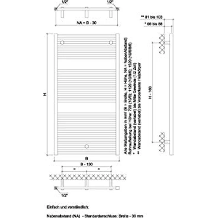Ximax Badheizkörper Centrino, 60 x 112 cm, 620 W, klassisches Design, Handtuchwärmer und -trockner – Bild 2