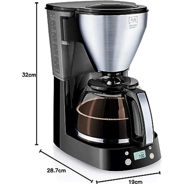 Melitta Easy Top Timer 1010-15, Filterkaffeemaschine mit Glaskanne, Programmierbare Warmhaltezeit, Schwarz-Edelstahl – Bild 4