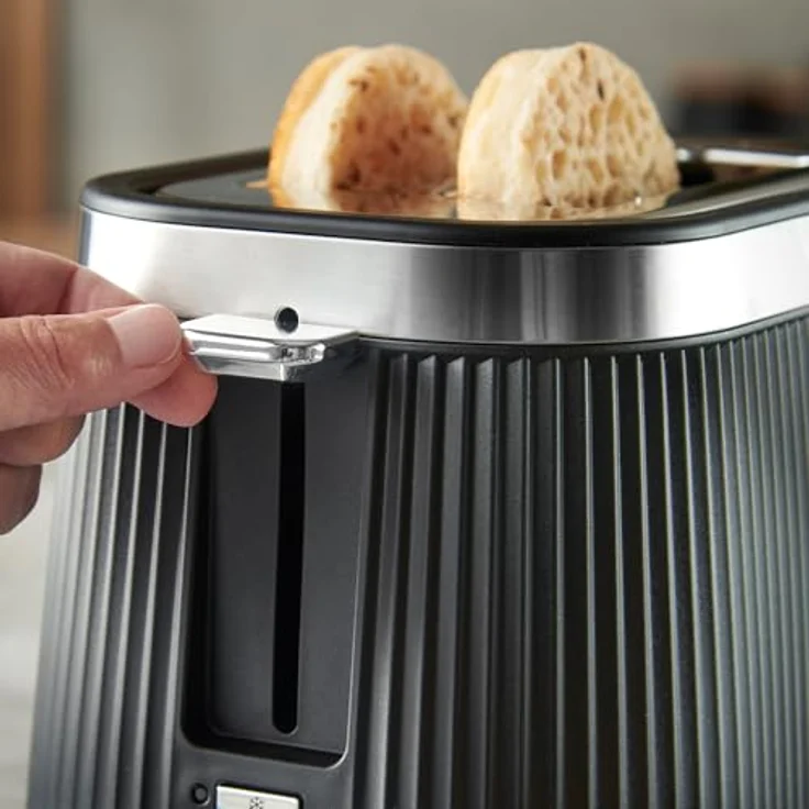 Russell Hobbs Brontë Toaster für 2 Scheiben, matt schwarz mit Silberakzenten, 6 Bräunungsstufen, Lift & Look, Auftaufunktion, Brötchenaufsatz, 26760-56 – Bild 4